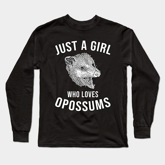 just a girl who loves opossums white Long Sleeve T-Shirt by Mandegraph